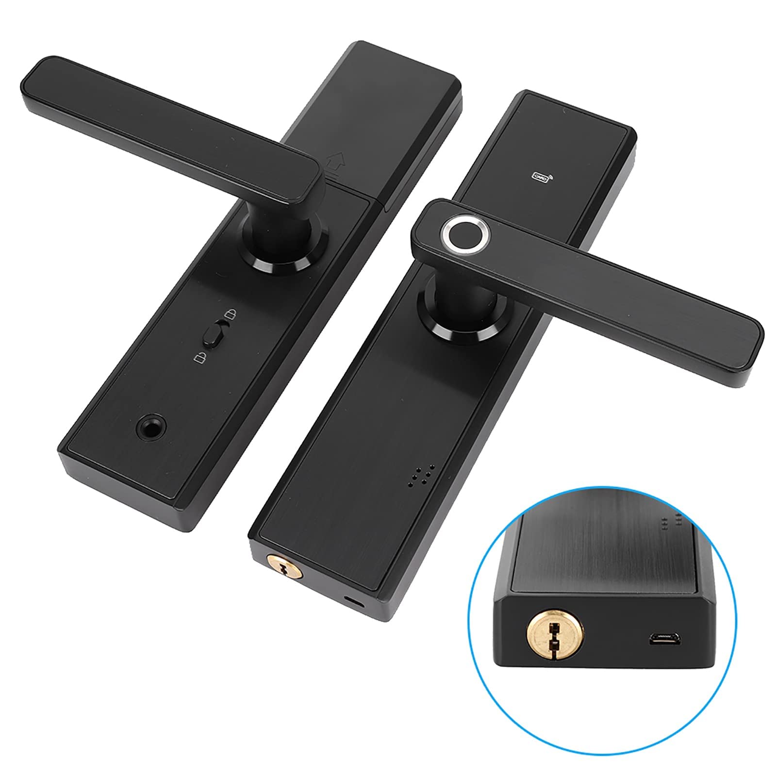 Cerradura de Puerta Inteligente, WiFi Pantalla Táctil Contraseña de Huella Digital Tarjeta IC Serrure de porte intelligente con Llave Mecánica Digital Aplicación Tuya Manija Reversible
