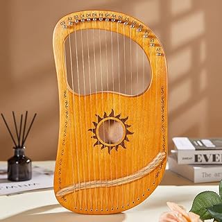 EIERFSKIOT Lyre Harp, 16-String Mahogany Instrument, Sun Pattern, with Tuning Wrench, Spare Strings, Carrying Case(Color:B)