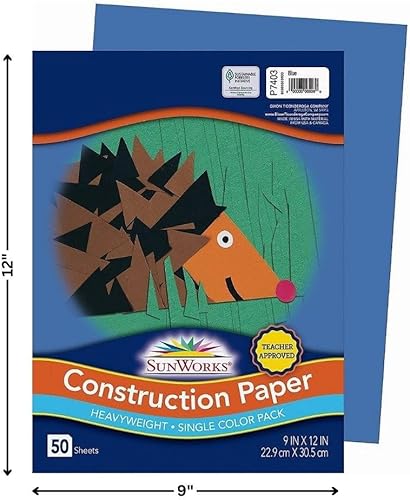 Miniatura 2 de Sunworks® Blue - Papel de construcción pesado de 9 x 12 pulgadas, suministros de arte, 50 unidades