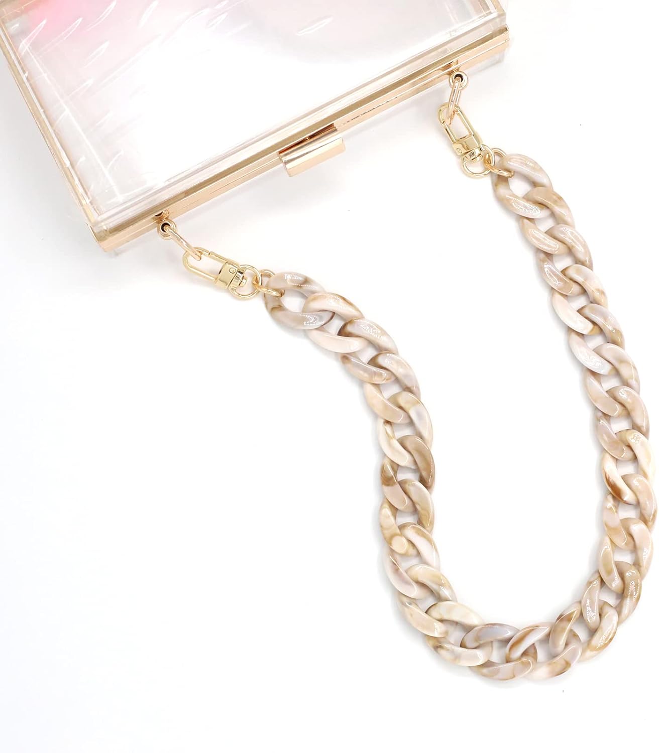 AUMEY 18 inch Oval Acrylic Chain and Clear Hand Bag Chain Set with Buckles - Image 3