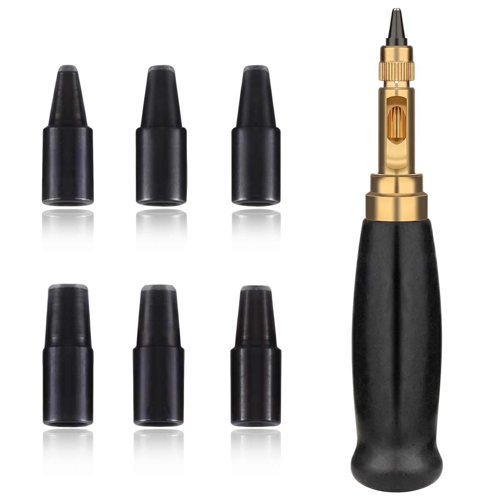 1Pc Adjustable Japanese Screw Hole Punch, Precision Leather Screw Punch Tool with 6 Punche Tips 1.5/2/2.5/3/3.5/4mm Hole Punching for Leather Punching DIY Craft Sewing (Black)