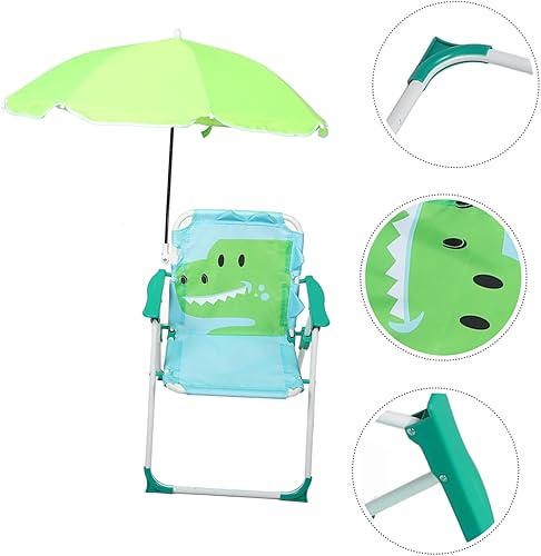 Miniatura 7 de DECHOUS 1 juego de silla de playa portátil para niño y niña con paraguas plegable para uso al aire libre, diseño de dinosaurio, ligera para piscina,