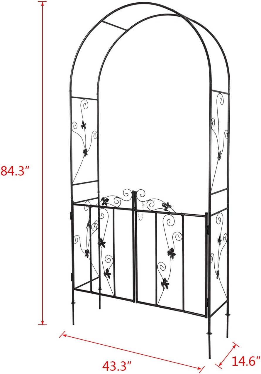 Kinsuite Garden Arch Trellis Arches with Door Metal Wedding Arbors for Various Climbing Plant Outdoor Garden Lawn Backyard, Black