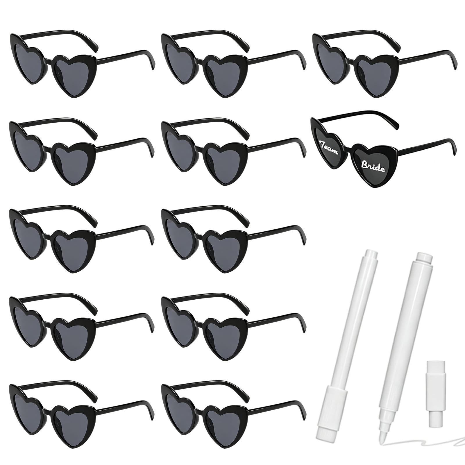 XoeLLe 12 Pack Black Heart Sunglasses Funny Party Glasses Ladies Novelty Eyewear for Wedding Hen Do Party Birthday, Photo Shoot Accessories for Women Men Adults Teenager Grils Bride Bridesmaid
