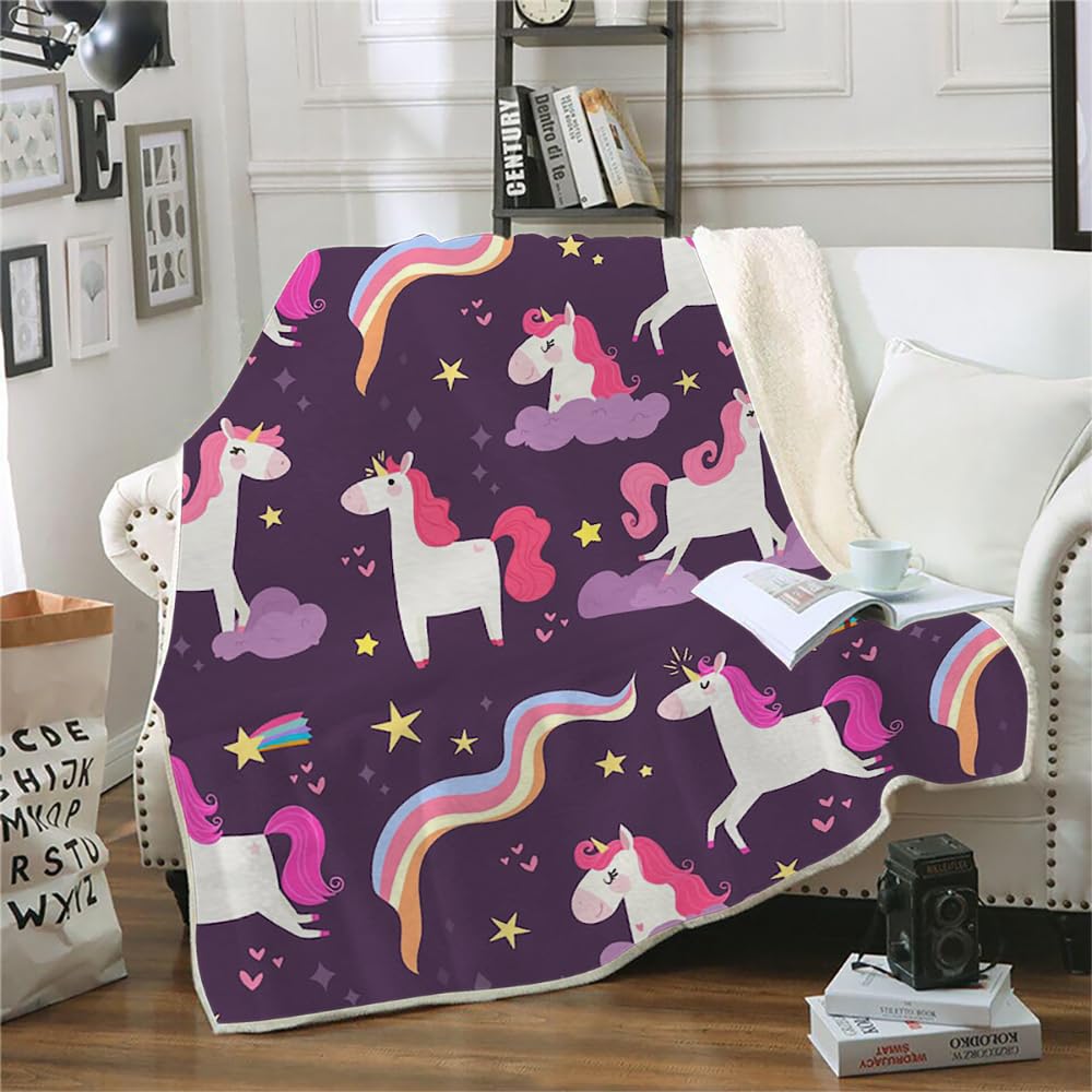 Manta Unicornio Morado Infantil 100X130 Manta Sherpa Sofa para Chico Chica Niños,Manta Cama 90 Invierno Gruesa Infantil,Manta Franela Polar Termica Suave,A26
