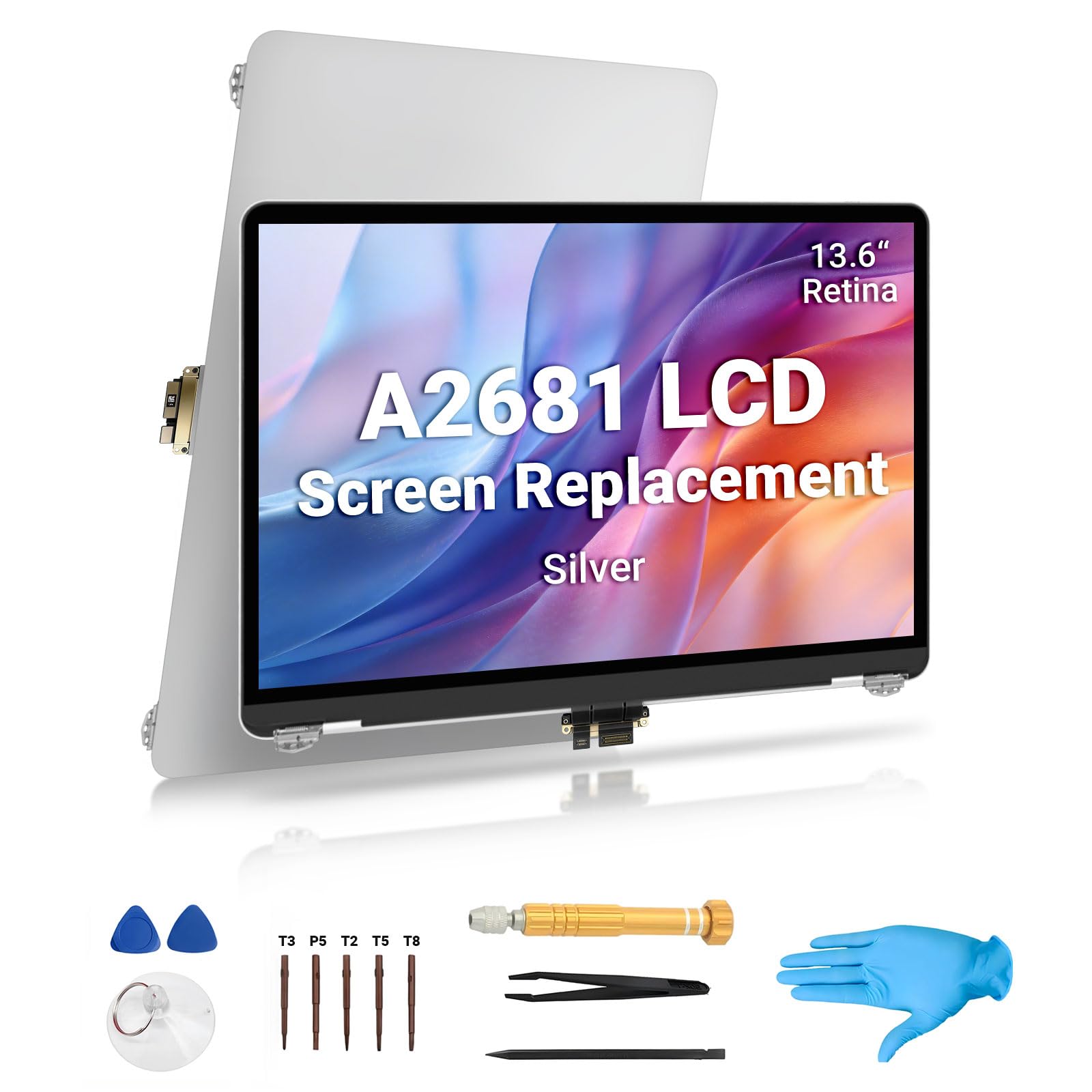 Screen Replacement for MacBook Air M2 A2681 2022 13.6" EMC 4074 Full LCD Display Assembly 2560x1664 with Tool Kit (Silver)