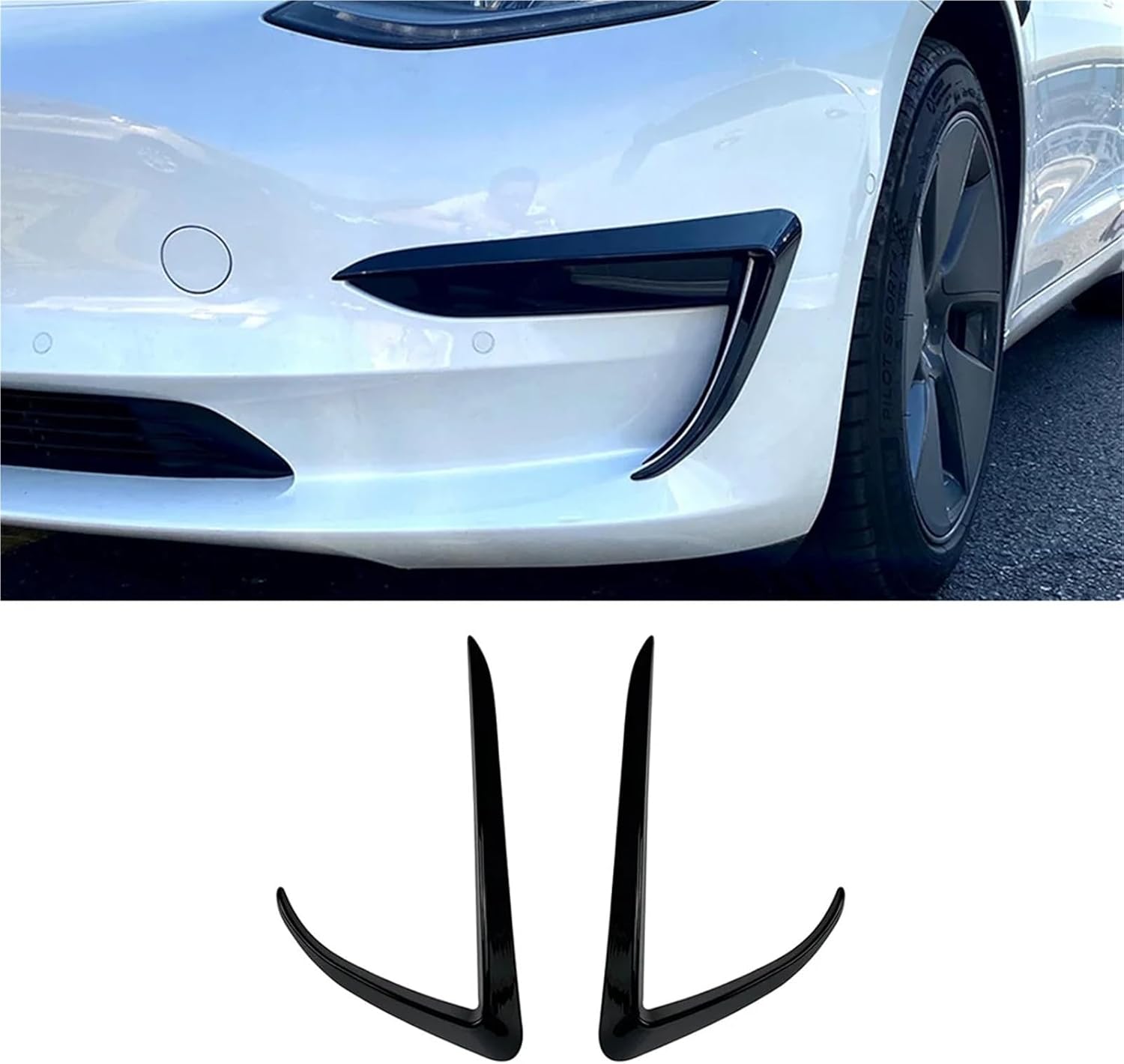 Front Bumper Spoiler Fog Lamp Cover Air Knife Splitter Body Kit Compatible With Tesla Model 3 2017 2018 2019 2020 2021 2022(Carbon Look)