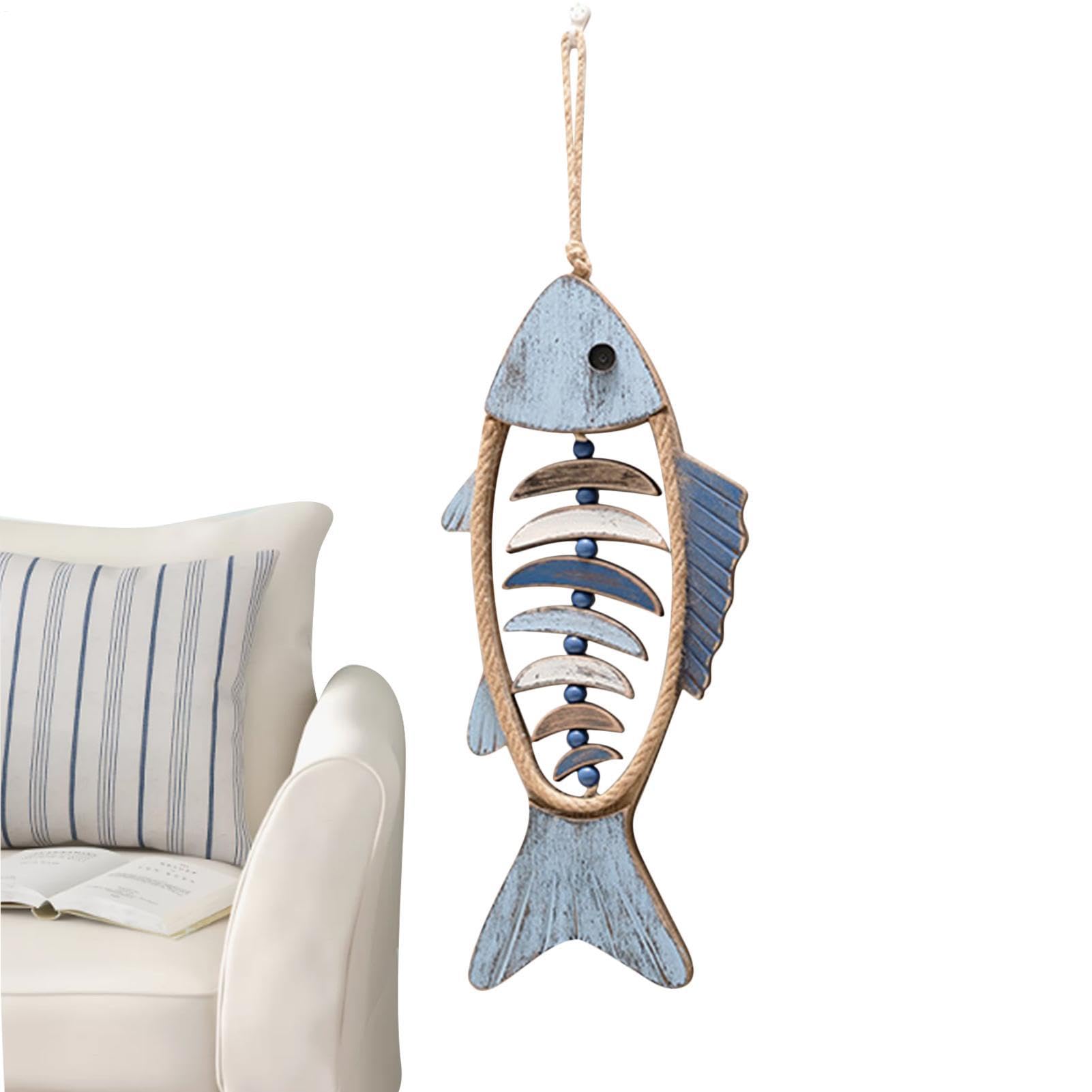 Poisson en bois vieilli déco murale fait main style vintage