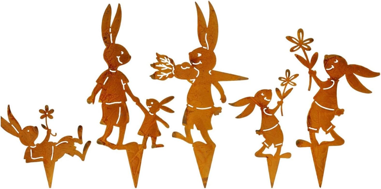 Rusty Rabbit Shape Statue Plant Stake Elegant Rusty Season Home Decoration Garden Styling Photo Props Rusty Garden Stakes