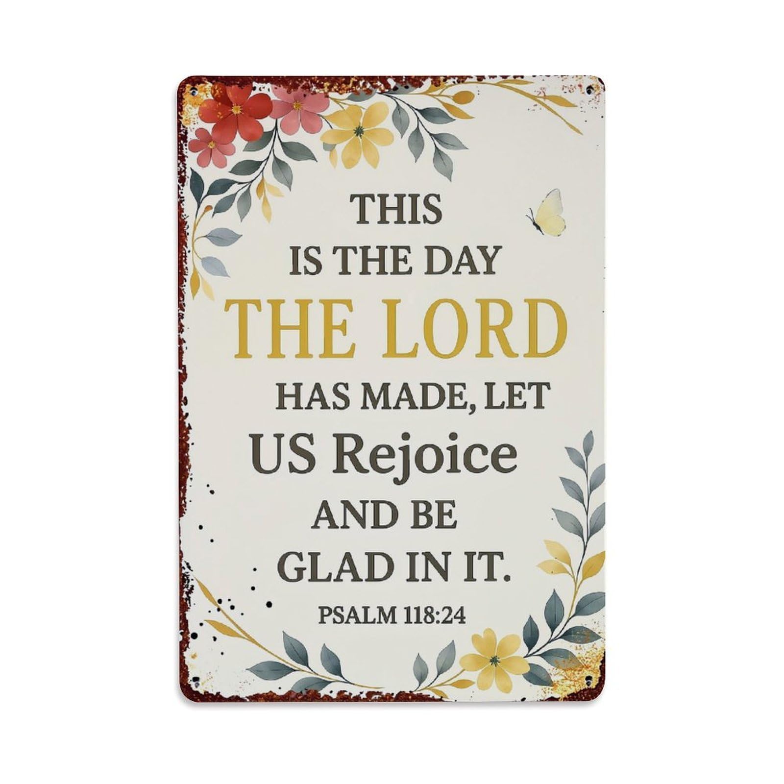 Nestemfo Vintage Floral Border Bible Verse Print Tin Sign Metal Sign, Living Room,Bar, Home, Bedroom Wall Decor,Retro Metal Poster 8X12 Inches