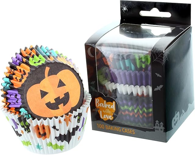 Baked with Love Trick Or Treat Halloween Baking Cases, Baking Cups, Spooky Cupcake Liners - Pack of 100, 0638493