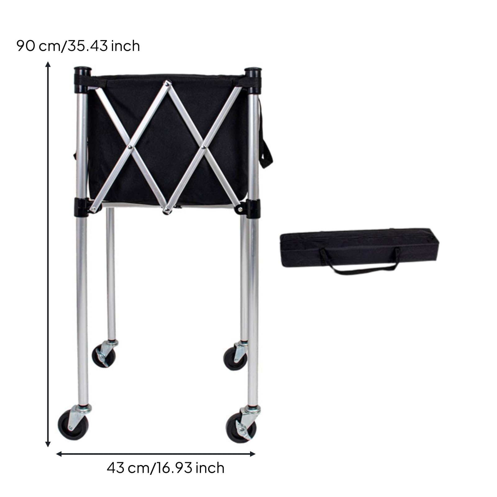 Carrello Porta Palloni Pieghevole Contenitore Cesto Attrezzatura in Lega di Alluminio Struttura, Carrello Da Tennis Modello B Piccolo + Borsa Portaoggetti [Telaio In Lega Di Alluminio]