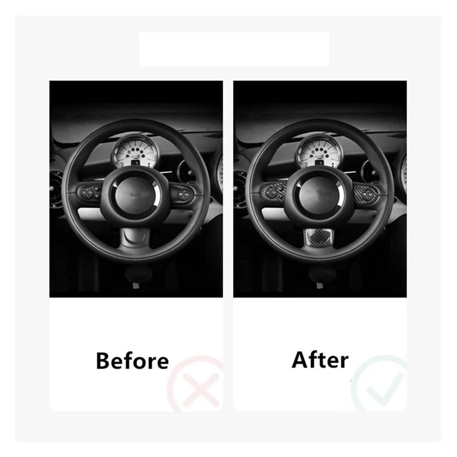 Steering Wheel Cover Stickers,Fit For Clubman, Fit For Countryman, Fit For Mini, Cooper R55 R56 R57 R58 R59 R60 R61 Carbon Fiber Interior Decoration Osłona ramy kierownicy