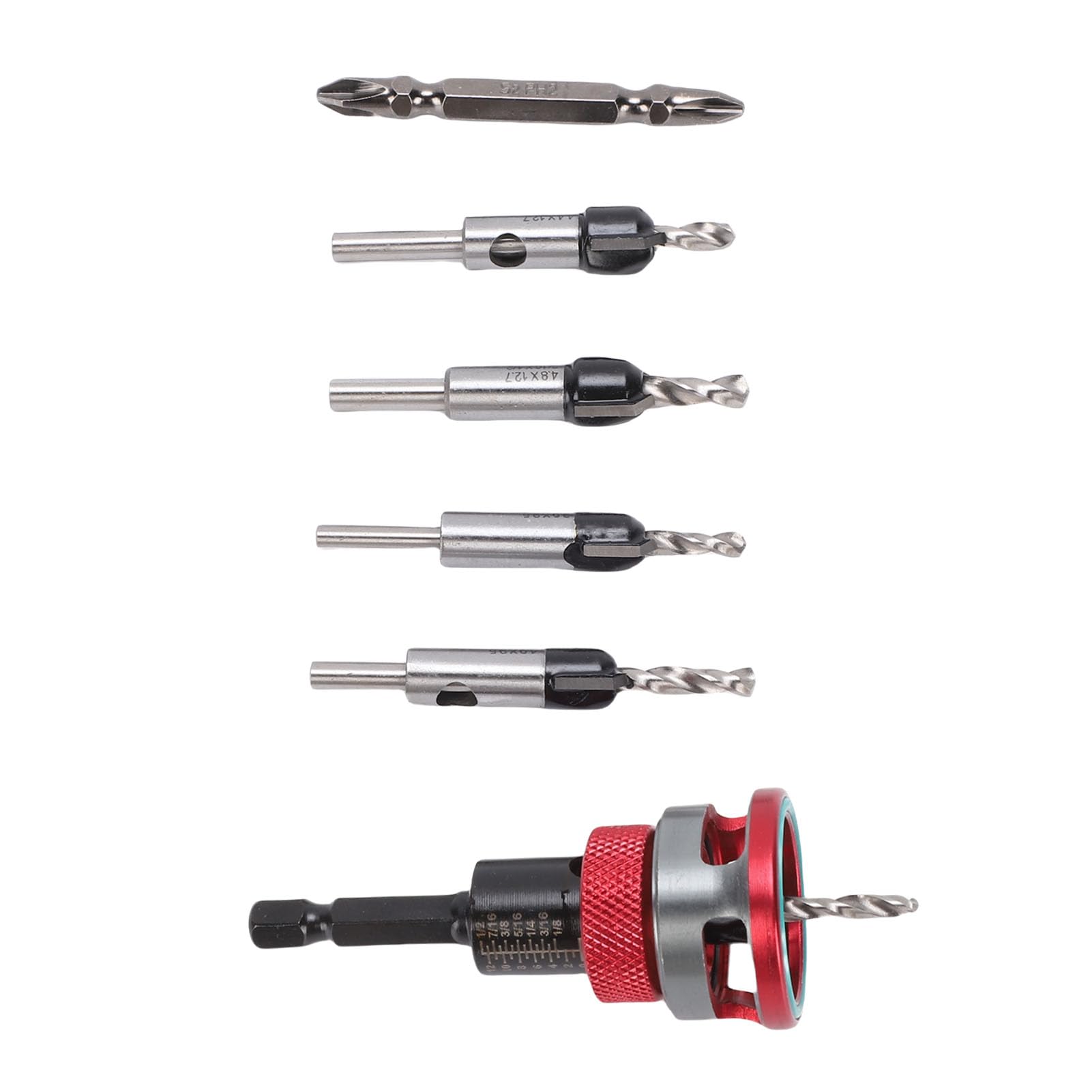 Juego de Brocas Avellanadas Escalonadas con Profundidad Ajustable, Brocas Avellanadas M2 para Madera, Metal y Rojo, Ideal para Madera Natural, Tableros Aglomerados y Placas de
