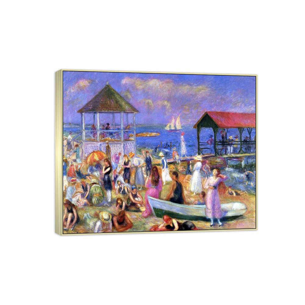 SDYSKKUG William Glackens Canvas Wall Art Prints for Living Room. Beach Scene 85x70cm Silver Frame