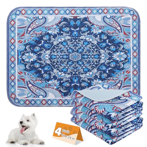 Image of KOOLTAIL Washable Pee Pads for Dogs, 4 Pack Super Absorbent Reusable Puppy Training Pads Waterproof, Nonslip and Leak-Proof Dog Pee Pads, Large Pet Mats Whelping Pads for Floor, Crate, Couch 18 inchx24 inch