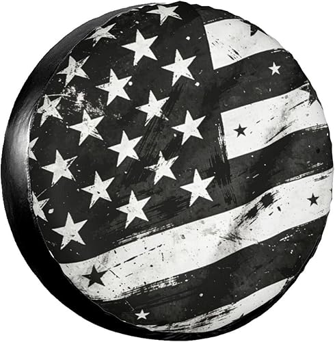 Cubierta de llanta de repuesto vintage con bandera estadounidense y estrella, a rayas, color blanco y negro, protectores de rueda a prueba de polvo,