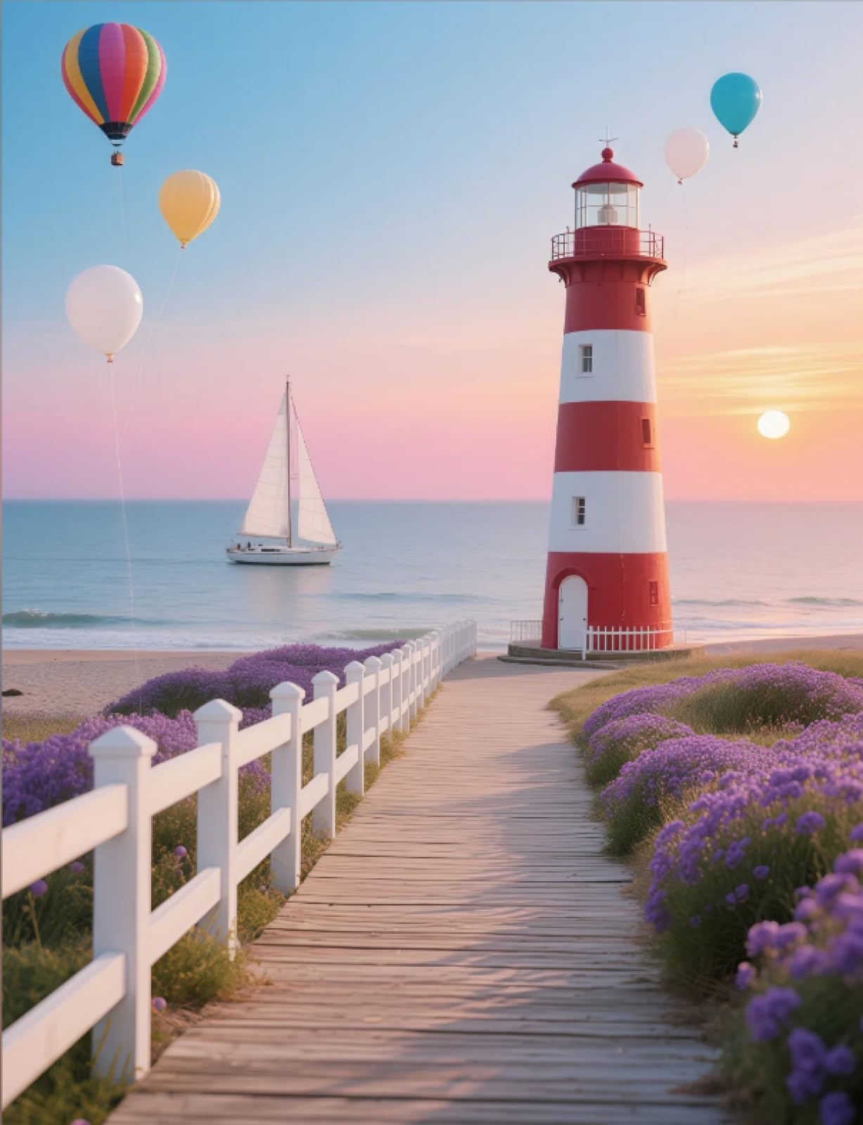 Stithej Pre-Printed Cross Stitch Kit Lighthouse Sailboats 11CT for Beginner
