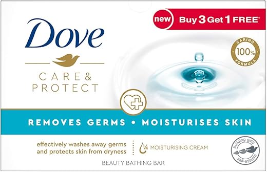 Dove Care & Protect Bathing Bar – Removes 99% Germs & Moisturises Skin|| Plant-Based Cleansers|| 100 g (Buy 3 Get 1 Free)