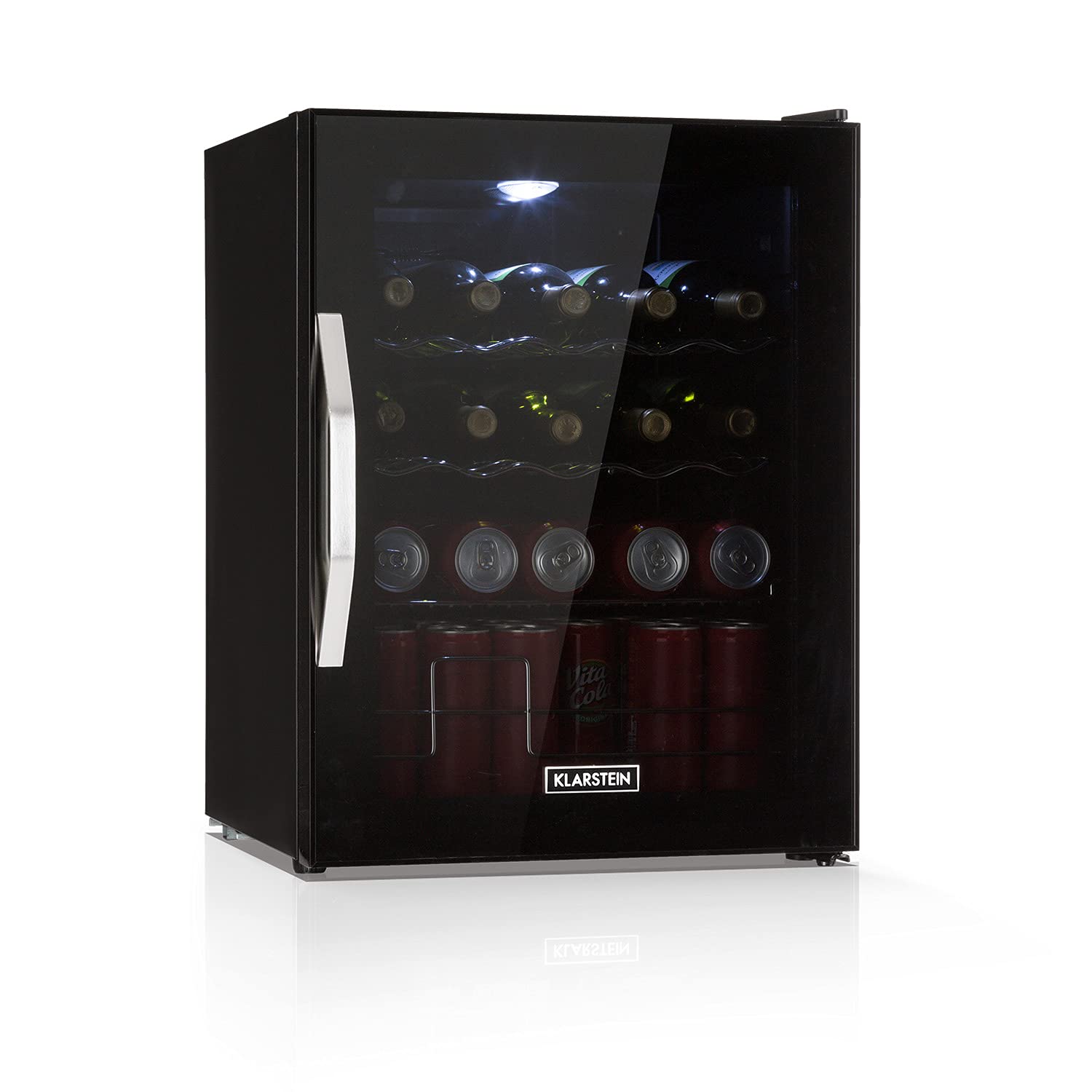 KLARSTEIN Mini Nevera Pequeña Puerta Cristal Habitaciones, Portatil Electrica, para Bebidas, Frigorificos 60L, con Estantes