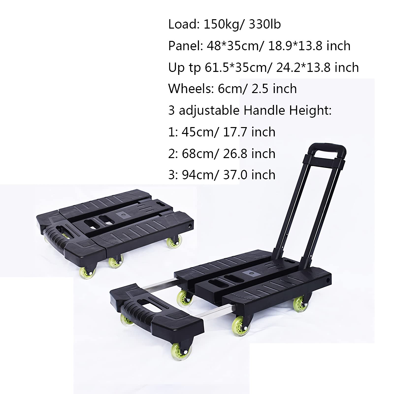 Carrello pieghevole con 6 ruote e manico elastico, capacità 150 kg, per casa, ufficio, viaggi e traslochi