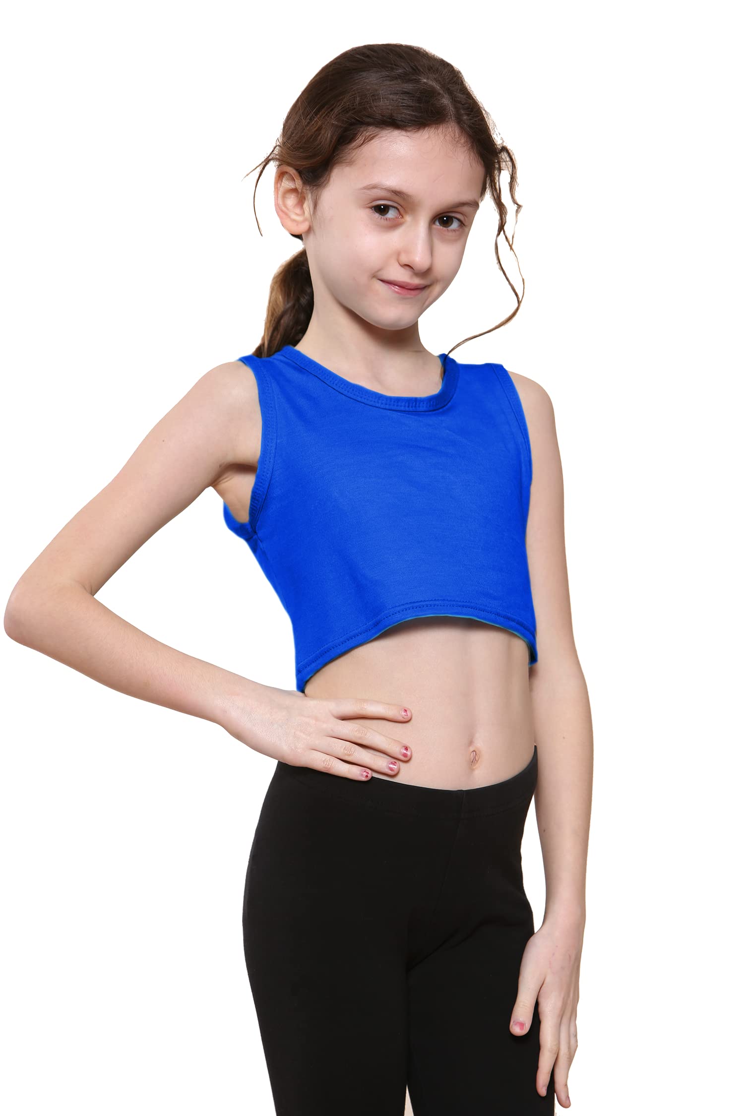 Kids Girls Neon Fluorescent Vest Crop Tops T-Shirt Tee Top Dance Wear Gymnastic Fancy Dress Age 5-14 Years