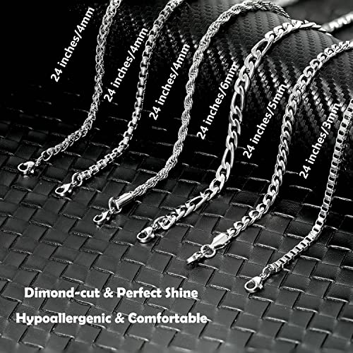 Mens Necklace Chain, 6 Pcs Men's Stainless Steel Chain Necklace Jewelry Set Gift for Men Women2