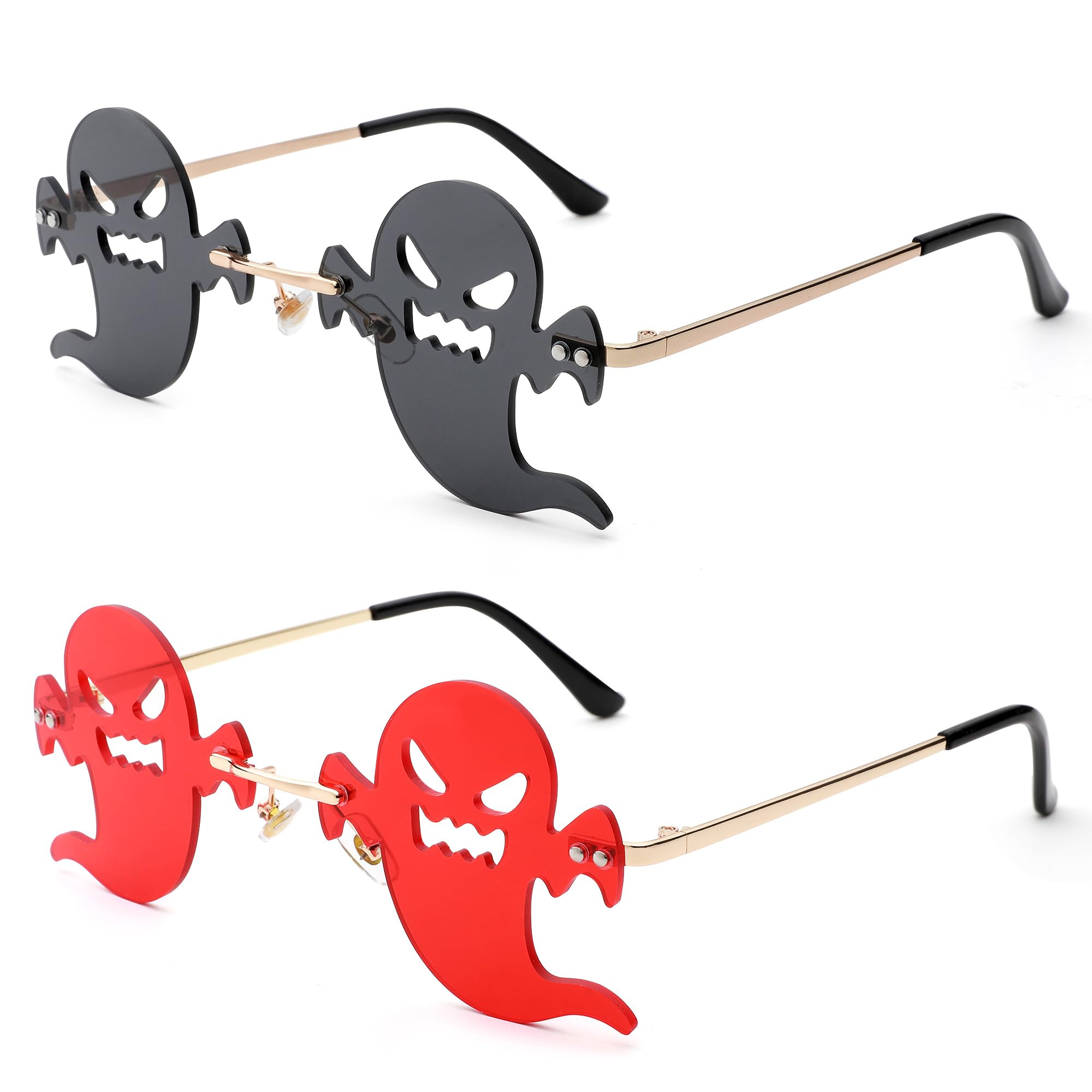 Devil Heart Sunglasses Rimless Rave Trendy Novelty Halloween Glasses for Women Men Party Funny Eyewear