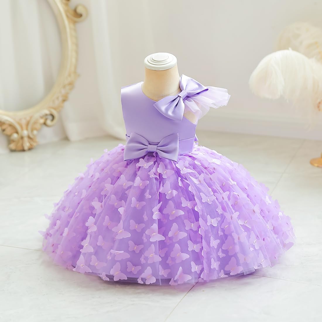 OBEEII Toddler Girl Butterfly Tutu Dress Baby Bowknot Princess Flower Girl Dress Wedding Pageant Birthday Party Dresses