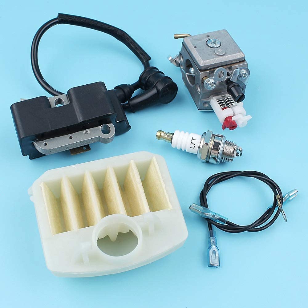 Kit de módulo de Bobina de Encendido del Filtro de Aire del carburador Compatible con Husqvarna 340345346350353 Bujía de Motosierra [# 503283208] Zama Carb