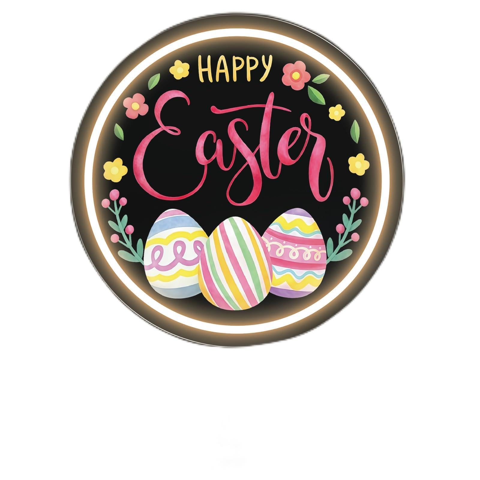 Neonowy znak Happy Easter, ciepłe białe jajko i kwiatowy nadruk UV lampa ścienna LED na Wielkanoc, do salonu, na imprezę, do pokoju dziecięcego, dekoracja świąteczna