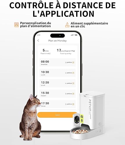 PETKIT Distributore Automatico Cibo per Gatti e Cani con Telecamera HD 1080P, WiFi 2.4G, 3L, Fino a 5 Pasti al Giorno, Ciotola in Acciaio Inossidabile - 4