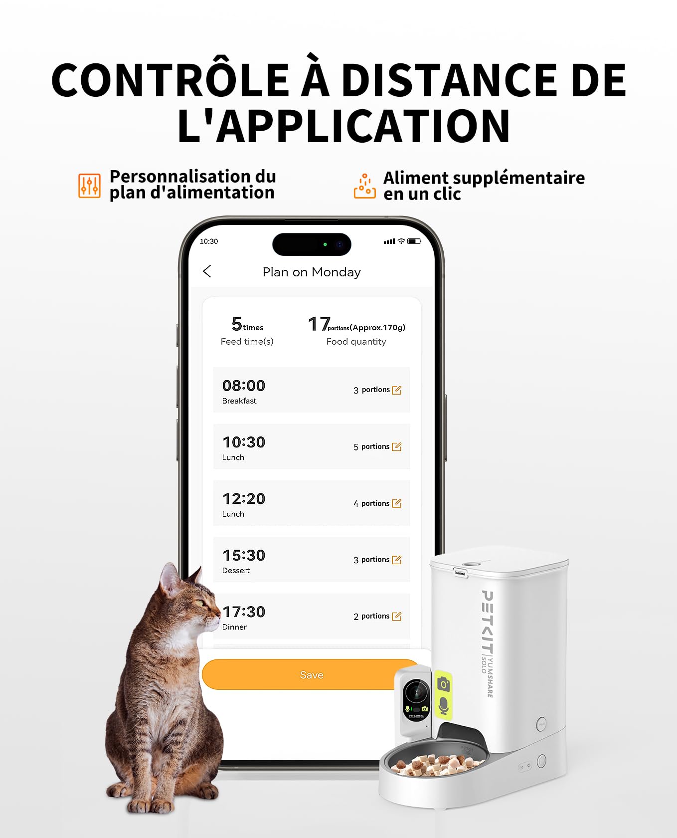 PETKIT Distributeur Croquettes Chat Automatique avec Caméra, WiFi 2.4 GHz, Vision Nocturne, Bol Inoxydable, Programmable Via Application, Jusqu'à 5 Repas par Jour