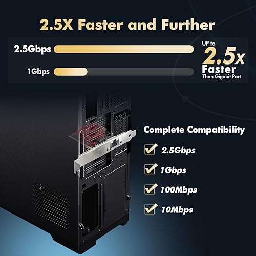 Miniatura 3 de Binardat Adaptador de red PCIe 2.5G, RTL8125B 25001000100Mbps Tarjeta Ethernet RJ45 Controlador LAN Soporte PXE para WindowsLinuxMac