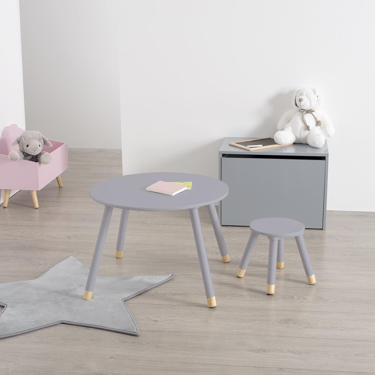 ATMOSPHERA CREATEUR D'INTERIEUR Runder Tisch aus Holz für Kinder, Farbe: Grau