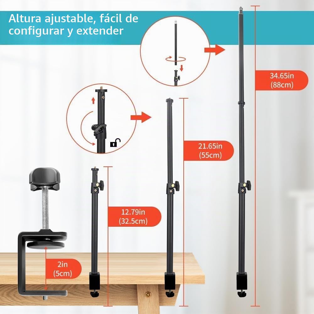 OS01 Trípode de Mesa Trípode para Teléfono Móvil, 32.5-55cm Soporte Ajustable para Cámara Pequeña, Trípode de Pinza con Brazo Flexible y Cabeza Esférica de 1/4" para Webcam, Cámara Pequeña