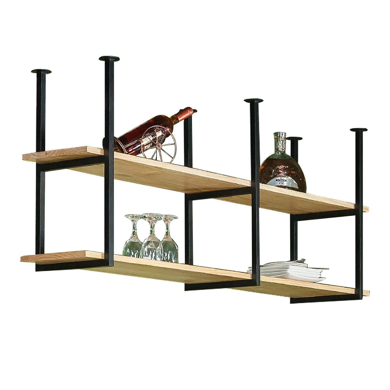 Mensola a Soffitto Mensole Galleggianti Industriali a 2 Livelli, Scaffale divisorio in Legno in Stile Europeo Mensola a Soffitto in Ferro, Installazione sospesa, per Sala da Pranzo/Bar/Cucin