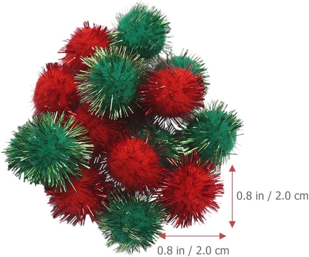 POPETPOP Glitter Polypropylene Fiber Pom Poms Christmas Red and Green 1000pcs Craft Balls for Holiday Decorations and Party Supplies