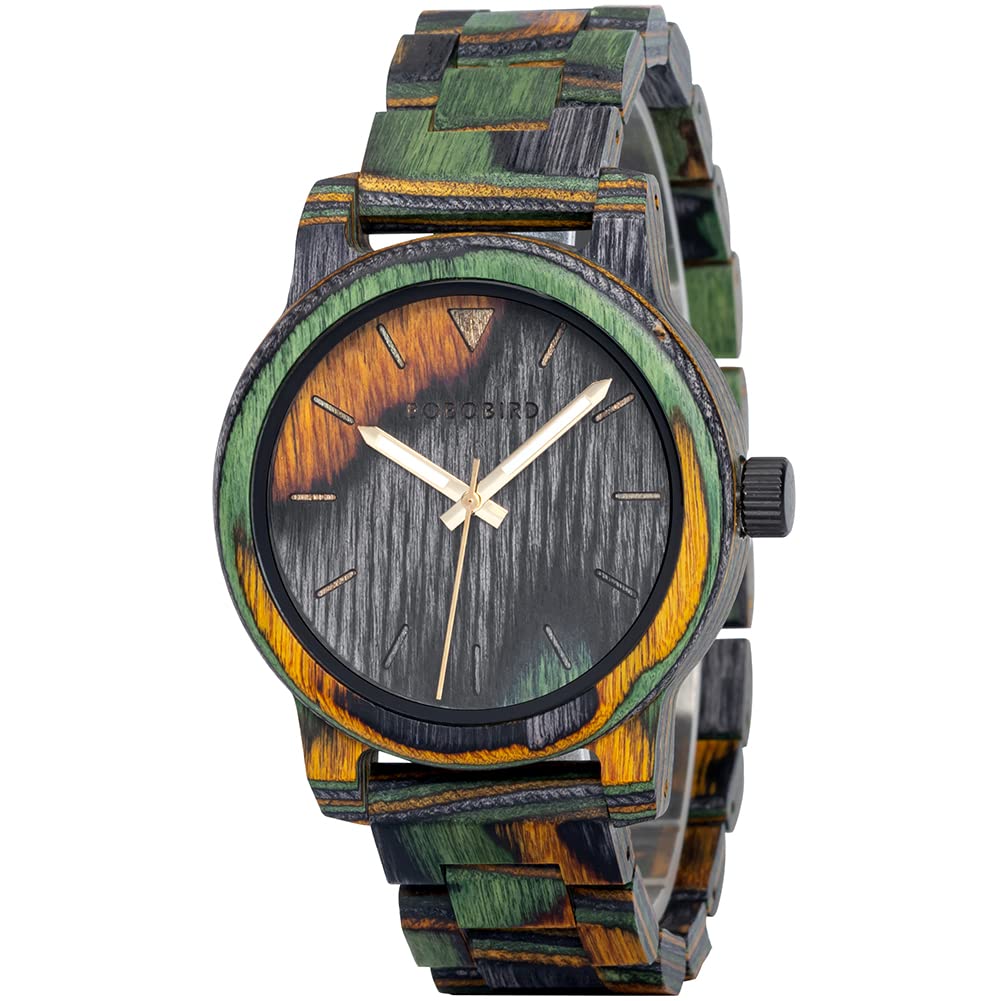 2win Relojes de madera coloridos para hombre, hechos a mano, de cuarzo, único, reloj de pulsera de aniversario, para hombres y mujeres, Correa de madera