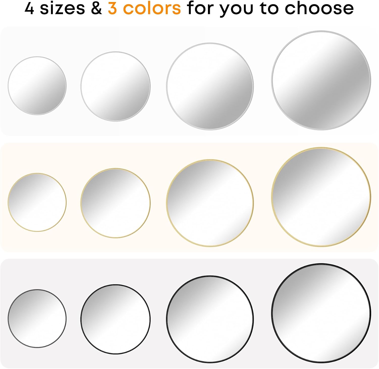 Round Mirror, Wall Mounted Circle Mirror with Brushed Metal Frame, Circular Mirrors for for Bathroom, Living Room, Vanity, Bedroom, Entryway, 24inch, Gold