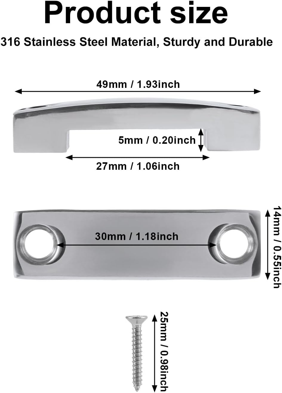 6pcs SS 316 Bimini Top Strap Pad Eyes, 25mm / 1 Inch Stainless Steel Kayak Deck Tie Down Eyelet Heavy Duty Footman Loop Cleat Hardware Screw for Corvette, Buggy, Boat Mount (Webbing Excluded)