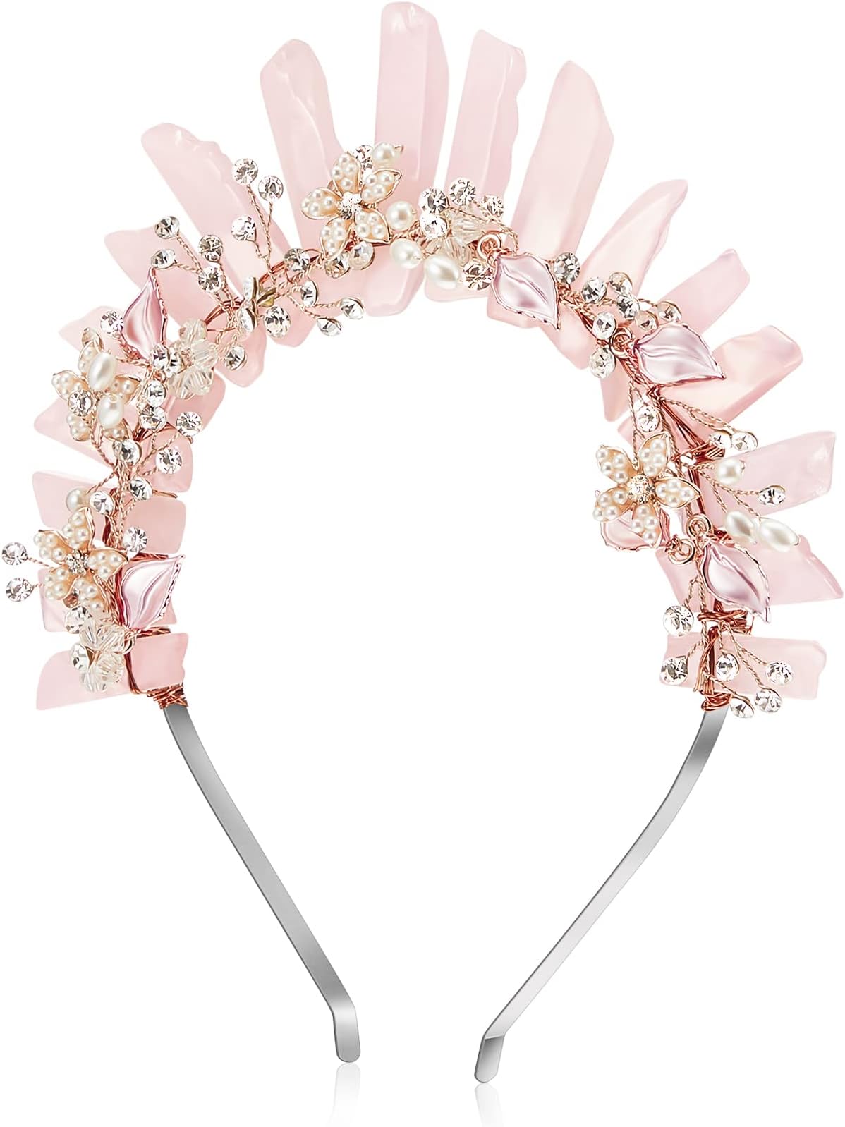 Serre-tête Femme Fleur Perlé Cristal – Rose, Corail, Turquoise, Or – Mariage