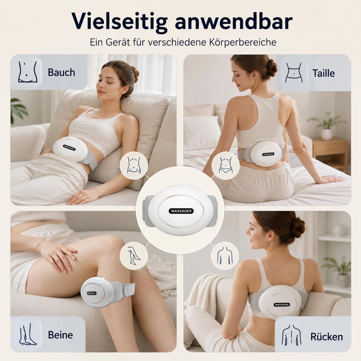 Elektrisches Kabellos Bauchmassagegerät mit Wärmefunktion | Massagegürtel mit Wärmefunktion für lindert Blähungen und Perioden Krämpfe, geeignet für den Einsatz zu Hause und im Büro