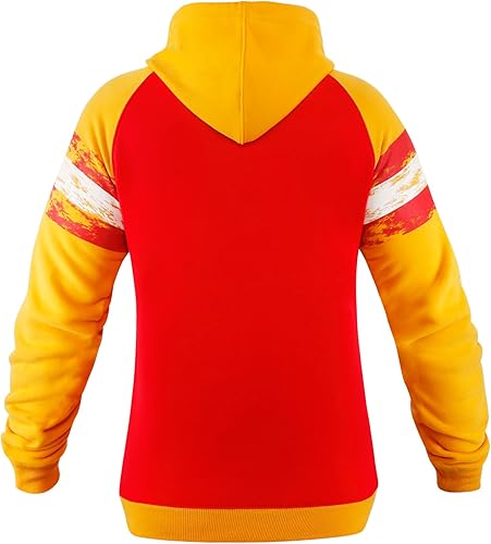 Miniatura 4 de Sudadera con capucha para mujer, cuello en V, suave, cálida, color rojo y amarillo