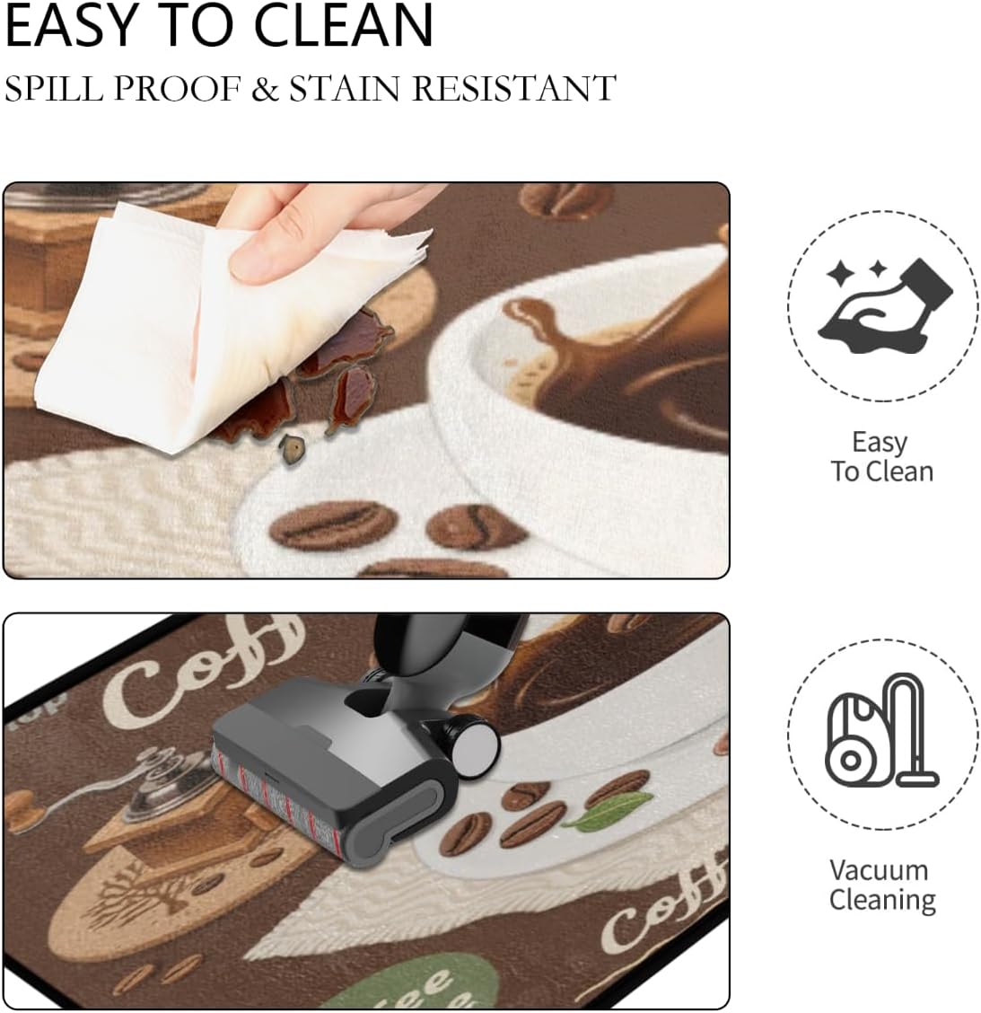 Anti Fatigue Coffee Milk Pour Kitchen Mats for Floor 2 Piece Set, Waterproof Non Slip Boho Kitchen Floor Rugs, Comfort Standing Mat for Sink Laundry & Home Kitchen 17"x47"+17"x29"