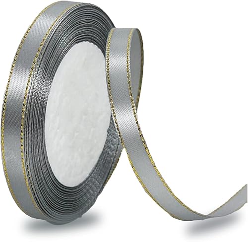 Miniatura 7 de Cintas de satén blanco de 38 pulgadas x 25 yardas, cinta de tela con bordes dorados para envolver regalos, manualidades, ramos florales, lazos para