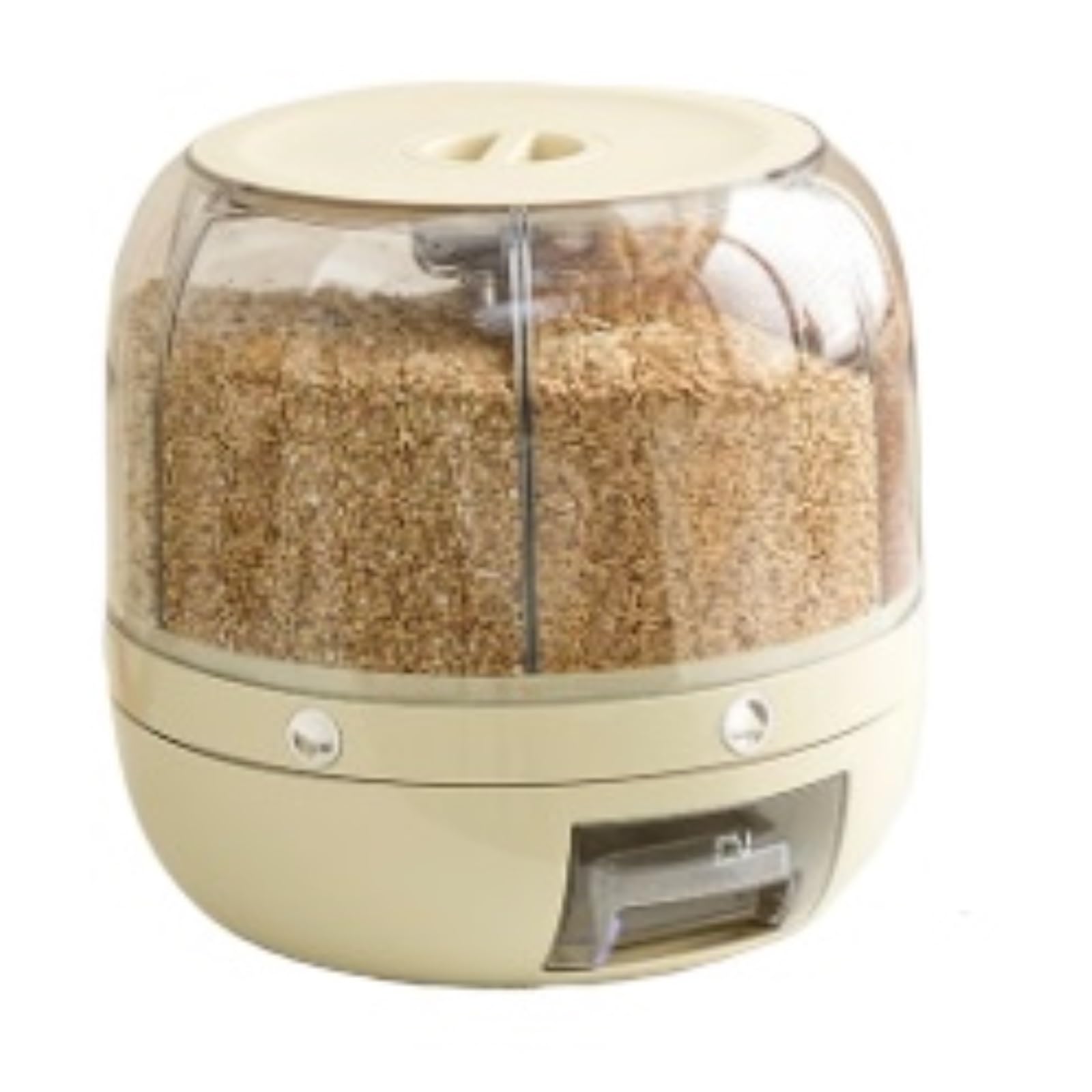 CVdrtyED Dry Food Cereal Dispenser Rotatable Rice And Grain Dispenser Food Storage Container With 6 Compartments Holder 13lbs Capacity Pantry Rice Container(Beige)