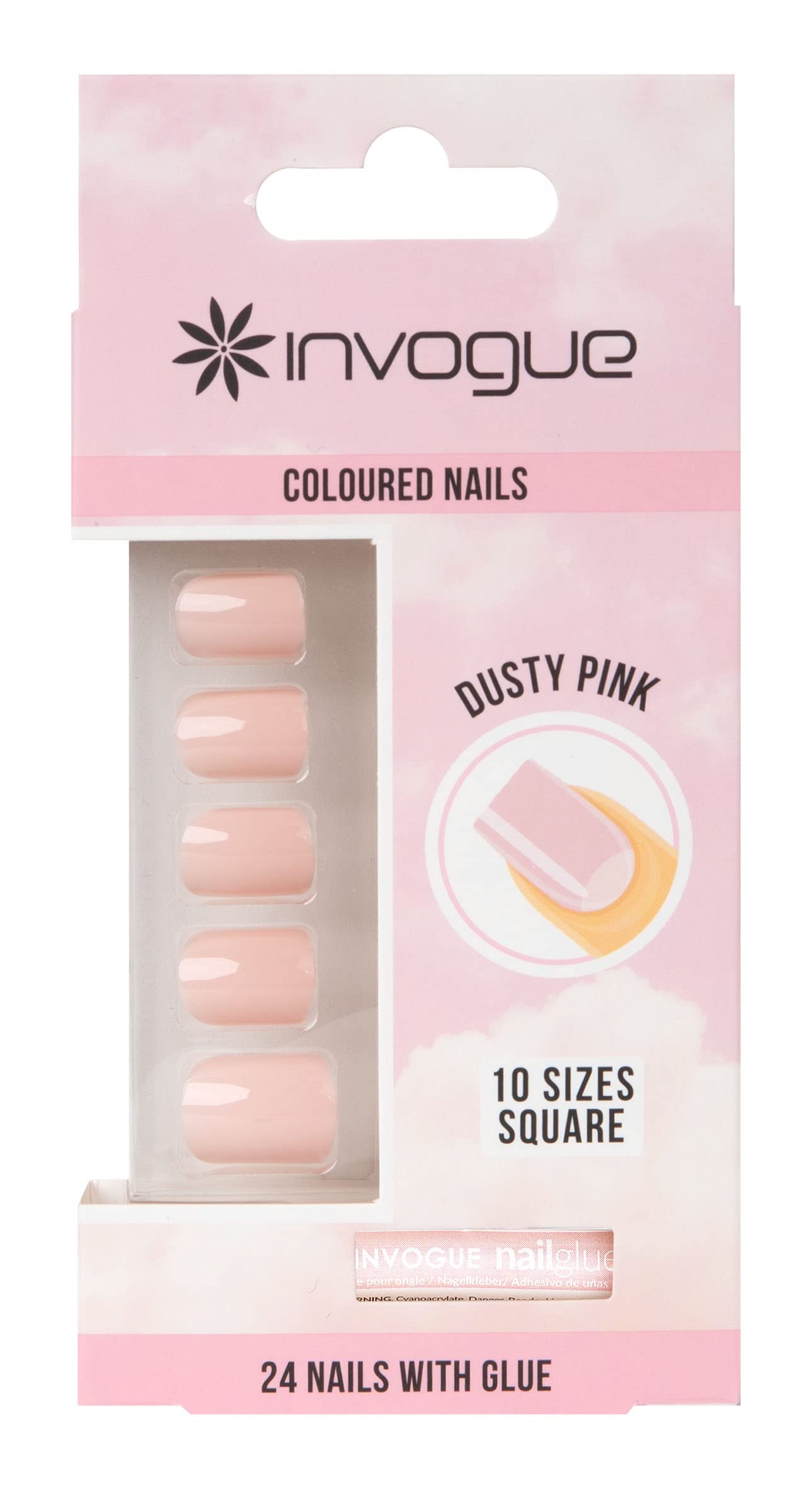 Invogue False Nails Square Medium Length - Dusty Pink