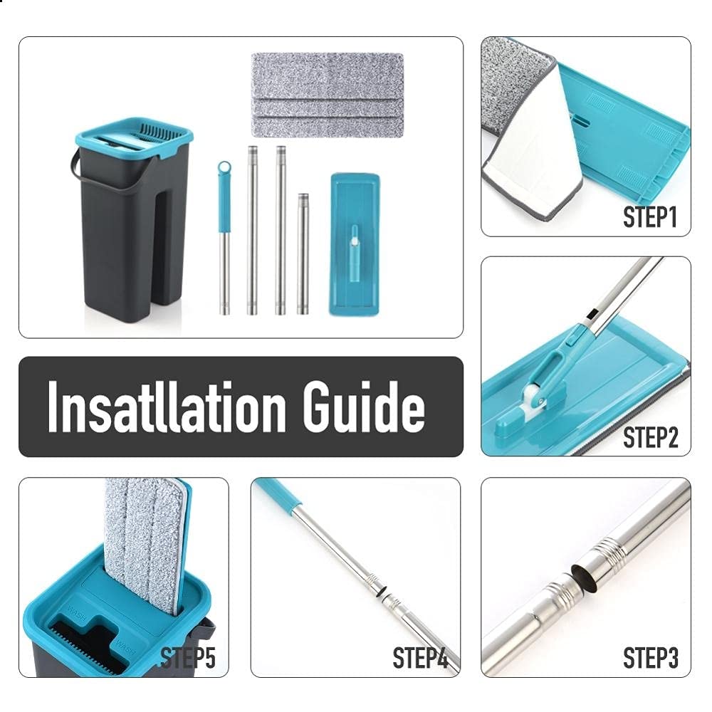 fregona Mop Squeeze Plana y Cubo escurridor de la fregona Plana Conjunto mopa de Microfibra Pad seco y húmedo de Madera compuesta Ceramic Tile mop (Color : DR-BHW23)