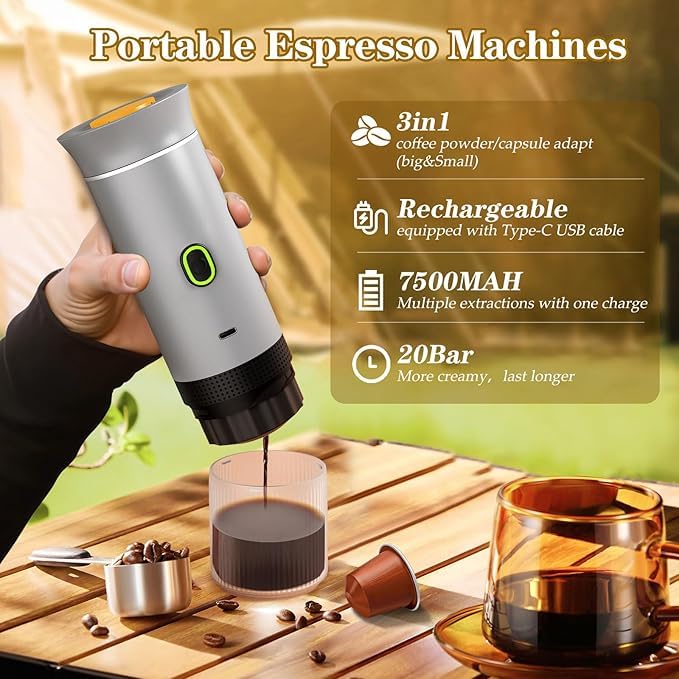 Image of VeeDee 2026 Portable Electric Espresso Machine with Display - Self-Heating Travel Coffee Maker - 2-in-1 Compatible with Ground Coffee & NS Capsules - Ideal for Car, Camping, RV, Hiking & Office